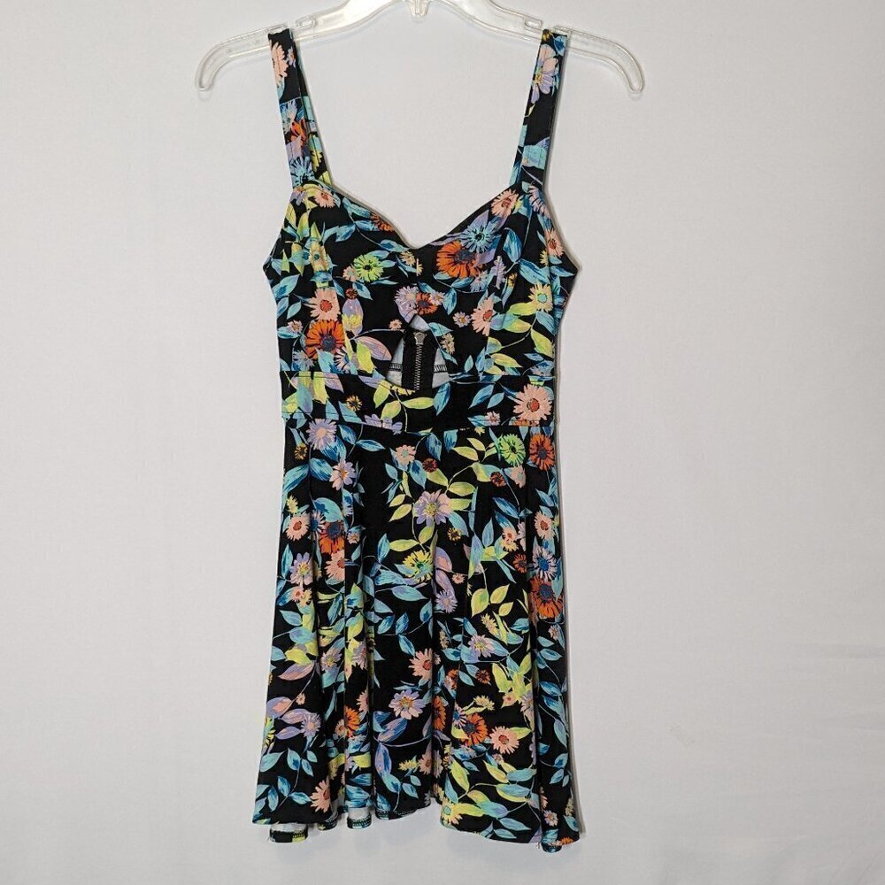 Women's VOLCOM Floral Tank Knit Mini Dress; Peek Hole; Back Zipper; Size M